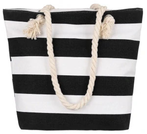 Plážová taška s kapsičkou na zips biela s čiernymi pásmi 36x31x11