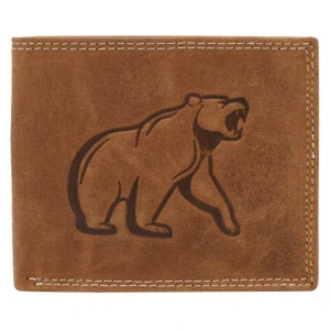 Pánska kožená svetlohnedá peňaženka s medveďom Bear cognac 12.5x10x3