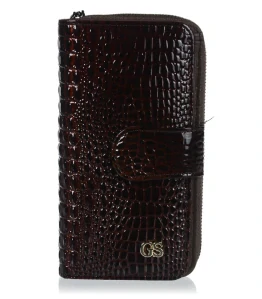Dámska hnedá kožená lakovaná peňaženka s kroko vzorom GROSSO 20x10x3