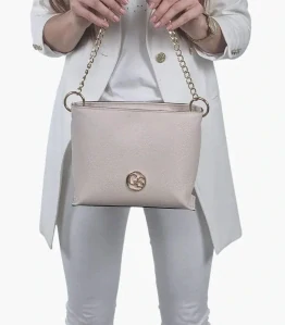 Béžová crossbody kabelka so zlatou retiazkou a remienkom Grosso 25x20x9