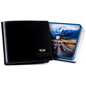 Čierna kožená peňaženka na šírku bez pracky s logom Peterson 11x10x2