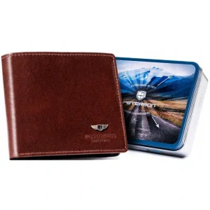 Hnedá kožená peňaženka na šírku bez pracky s logom Peterson 11x10x2