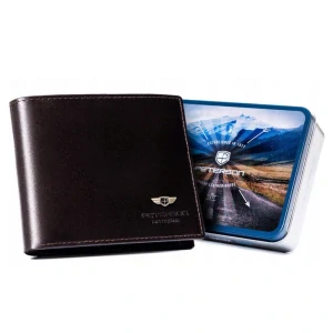 Tmavohnedá kožená peňaženka na šírku bez pracky s logom Peterson 11x10x2