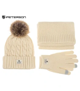Dámsky béžový zimný set: čiapka, šál a rukavice Peterson v elegantnej krabičke 