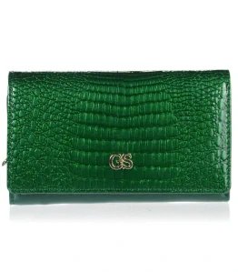 Kožená zelená lakovaná dámska elegantná peňaženka v kroko motíve GROSSO 14x9x3
