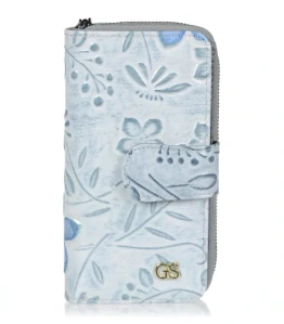 Dámska sivá kožena lakovaná peňaženka s kvetinovým vzorom GROSSO 20x10x3