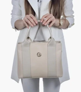 Béžová kabelka s dvoma oddielmi s rúčkami a ramienkom Grosso 30x23x15