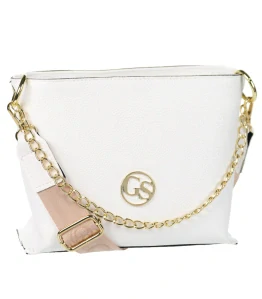 Biela elegantná crossbody kabelka so zlatou retiazkou a remienkom Grosso 25x20x9