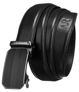 Pánsky bezdierkový kožený opasok automat Rovicky čierny 3.5/120/135 z pravej kože.