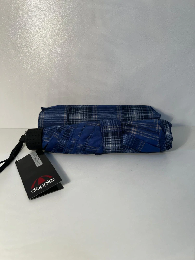 Havanna Uni Karo - dámsky skladací dáždnik Doppler modrý károvaný 22cm