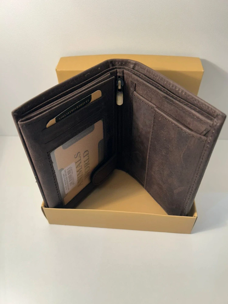 Pánska kožená tmavohnedá peňaženka s jeleňom Deer brown na výšku 13x10x2.5