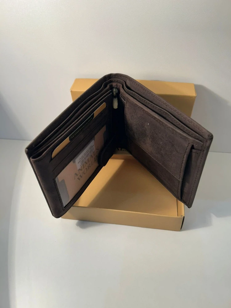 Pánska kožená tmavohnedá peňaženka s rybou Fish brown 12.5x10x3