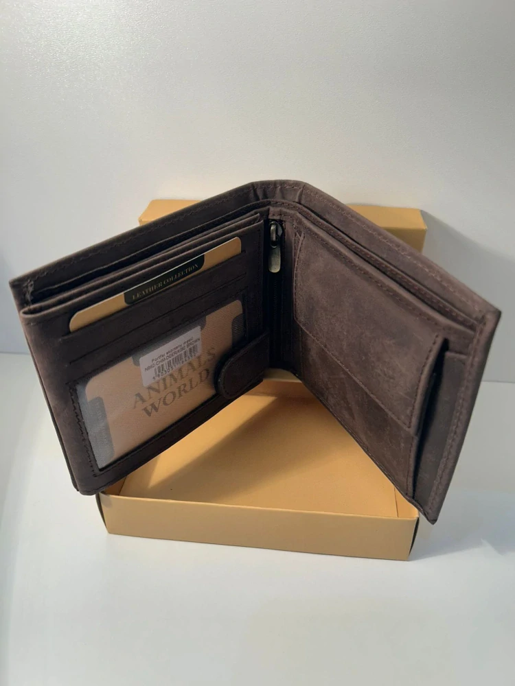 Pánska kožená tmavohnedá peňaženka s jeleňom Deer brown na šírku 12.5x10x3
