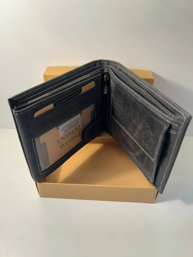 Pánska kožená tmavošedá/čierna peňaženka s jeleňom Deer black 12.5x10x3