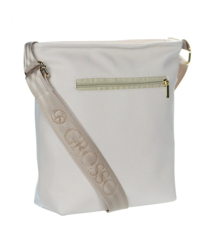 Béžová crossbody kabelka so zlatým zipsom a farebnou potlačou Grosso 26x24x12