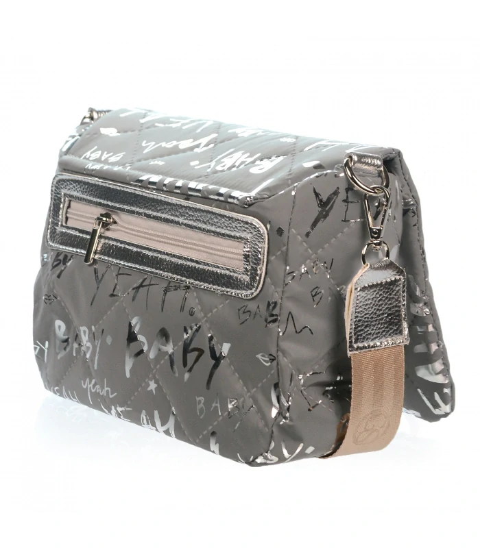 Sivá crossbody kabelka s lesklým popisom s remienkom Grosso 27x20x12