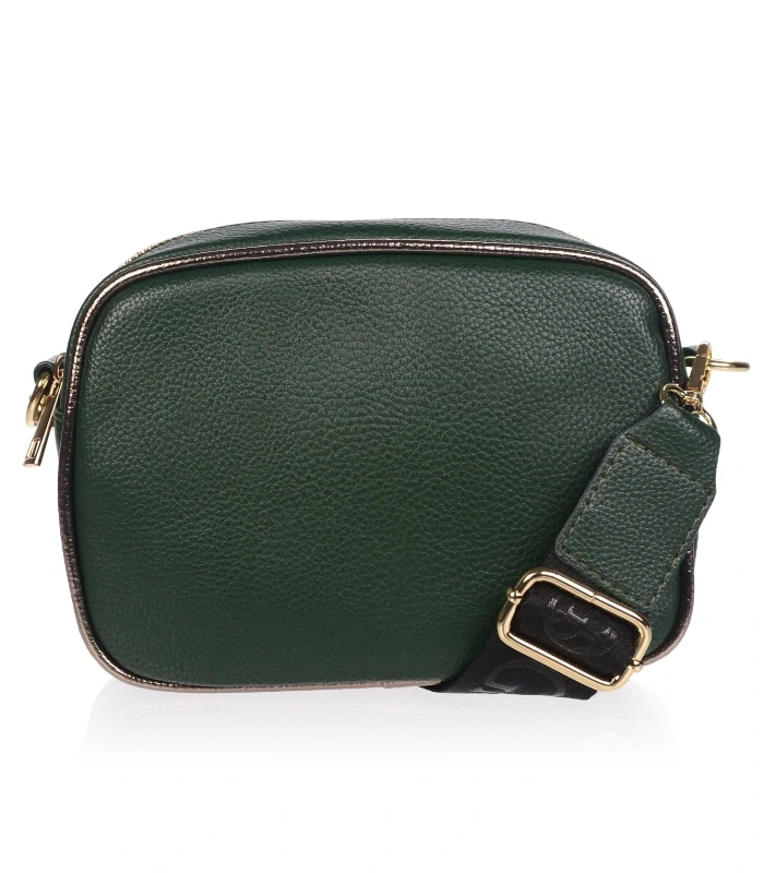 Malá tmavozelená crossbody kabelka so zlatými zipsami Grosso 22x16x10