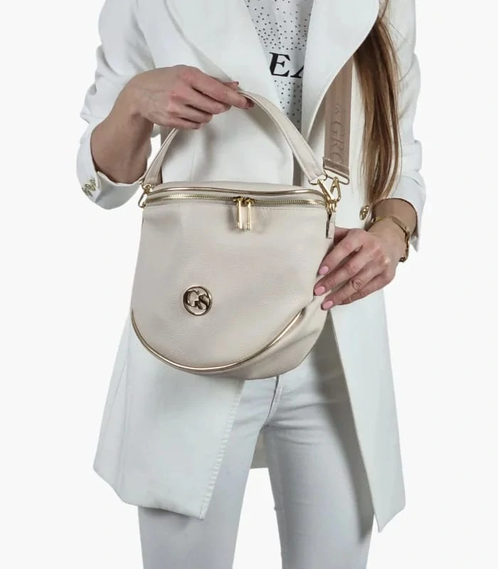 Béžová crossbody kabelkas s rúčkou, ramienkom a so zlatým zipsom Grosso 24x23x12