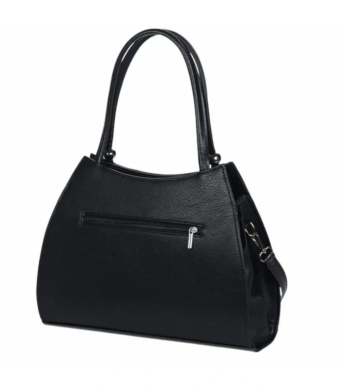 Čierna pevná elegantná kabelka s priehradkou a ramienkom Grosso 34x24x12