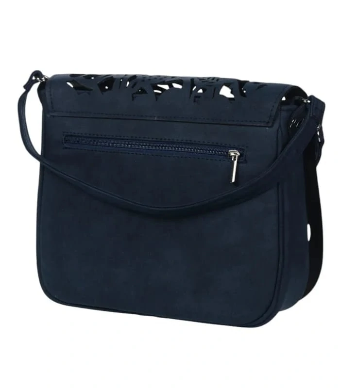 Modrá crossbody kabelka s vylaserovanými vzormi na preklope GROSSO 30x25x10