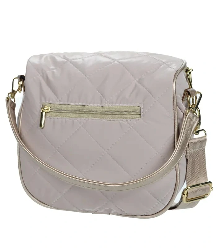 Béžová prešívaná crossbody kabelka so zlatou rúčkou a ramienkom s nápisom Grosso 24x23x12