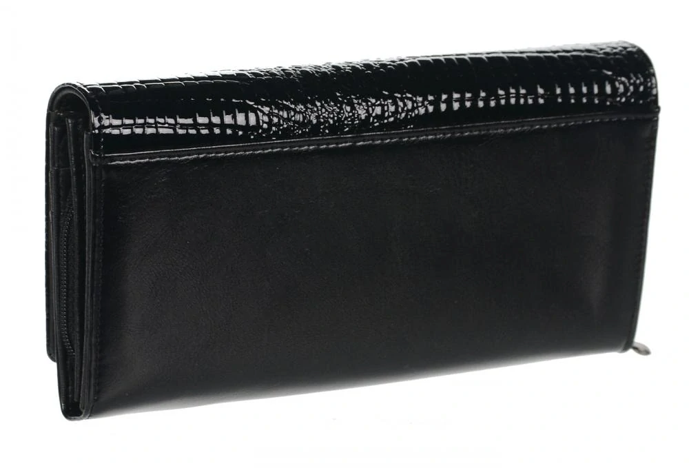 Kožená čierna lakovaná dámska elegantná peňaženka v kroko motíve GROSSO 20x10x3