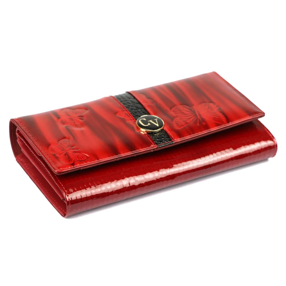Dámska červená lakovaná elegantná peňaženka so vzorom Cavaldi 19x10x3