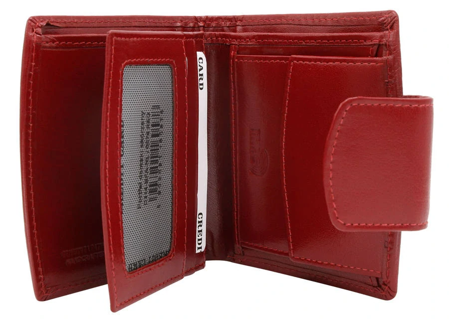 Elegantná menšia dámska červená kožená peňaženka s nápisom Grosso 10x10x3