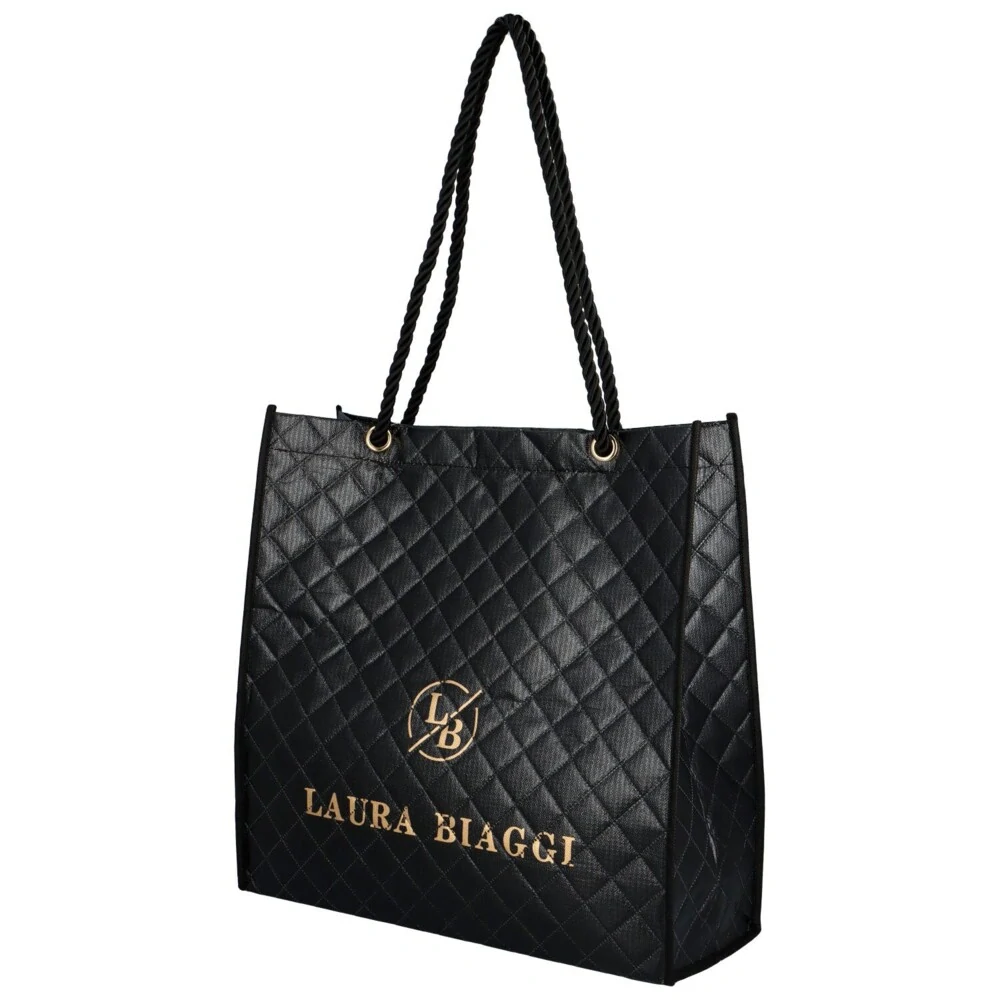 Veľká čierna jednoduchá elegantná nákupná taška shopper bag Laura Biaggi 42x41x15