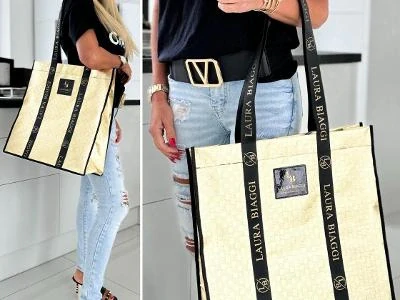 Veľká zlatá jednoduchá elegantná nákupná taška shopper bag Laura Biaggi 42x41x15