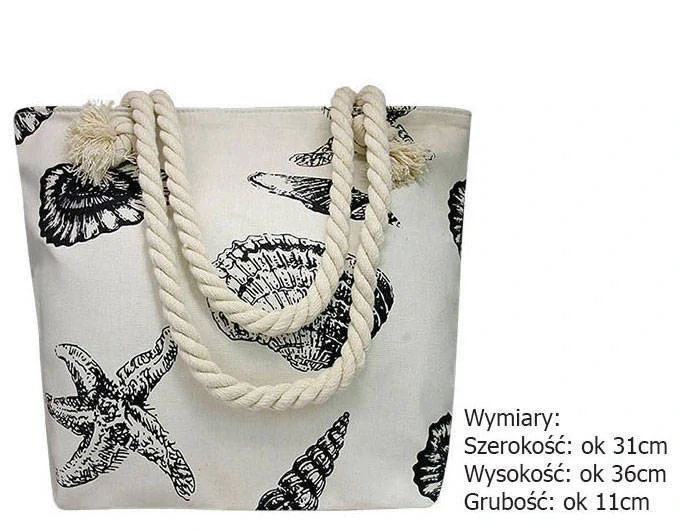 Plážová taška s kapsičkou na zips biela s mušľami 36x31x11