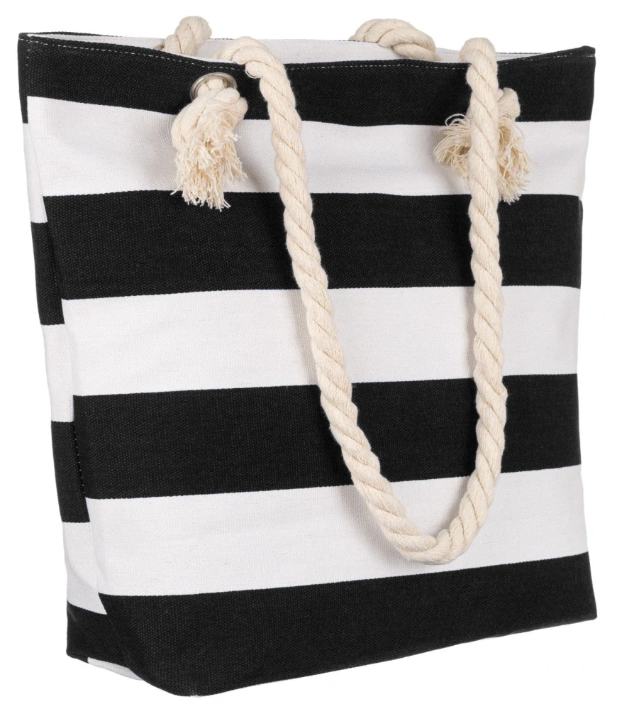 Plážová taška s kapsičkou na zips biela s čiernymi pásmi 36x31x11