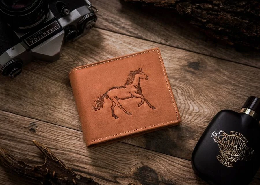 Pánska kožená svetlohnedá peňaženka s koňom Horse cognac 12.5x10x3