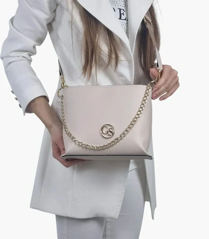 Béžová crossbody kabelka so zlatou retiazkou a remienkom Grosso 25x20x9