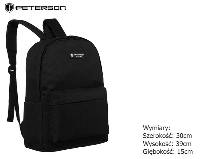 Jednoduchý čierny batoh Peterson s kapsou so zipsom 39x30x15