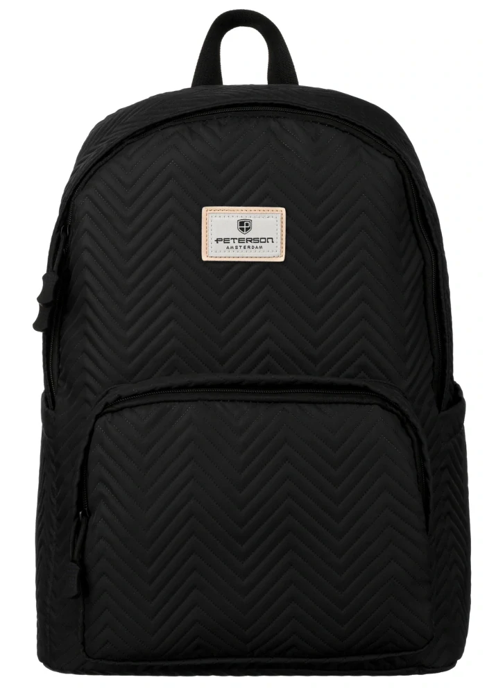Čierny vzorovaný batoh Peterson s pásom na kufor a kapsou na zips 41x30x17