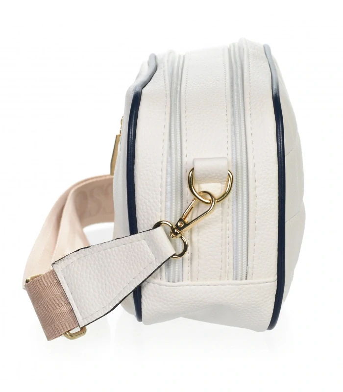Biela crossbody kabelka s prešívaním, čiernym lemom a remienkom Grosso 20x16x11