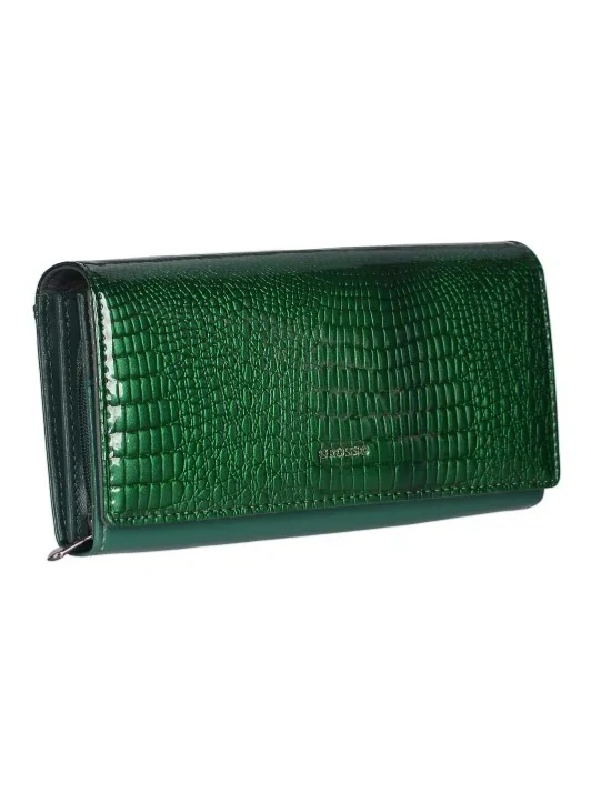 Elegantná dámska zelená kožená lakovaná peňaženka v kroko motíve Grosso 20x10x3
