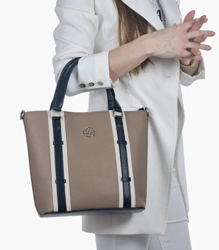 Hnedá elegantná kabelka s rúčkami a remienkom Grosso 35x27x13