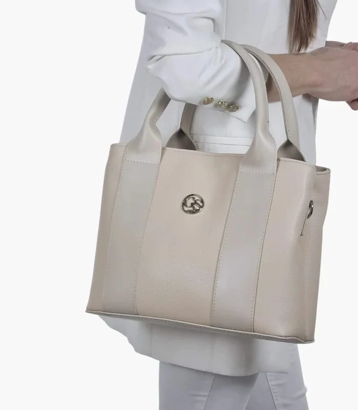Béžová kabelka s dvoma oddielmi s rúčkami a ramienkom Grosso 30x23x15