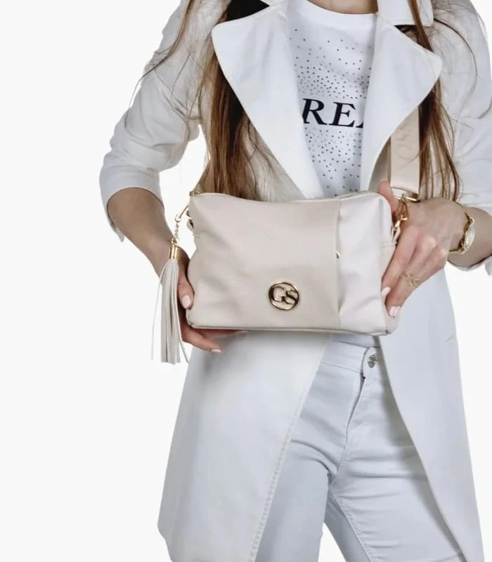 Béžová crossbody kabelka s 3 kapsickami na zips Grosso 26x18x9