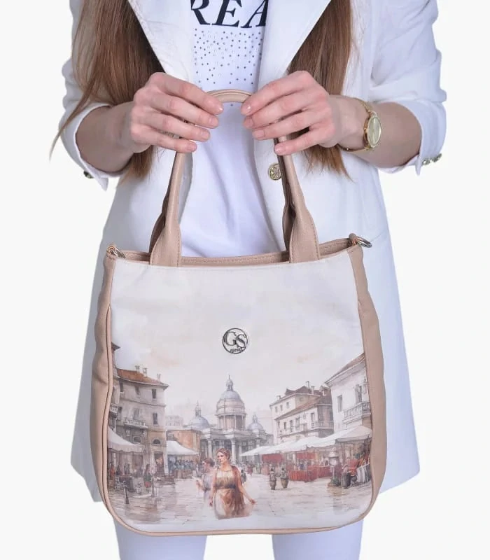Veľká svetlohnedá crossbody kabelka s portrétom Grosso 34x32x12