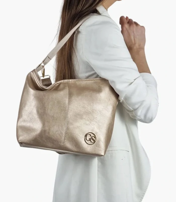 Stredná mäkká béžovo-zlatá crossbody kabelka s rúčkou na plece Grosso 34x25x12