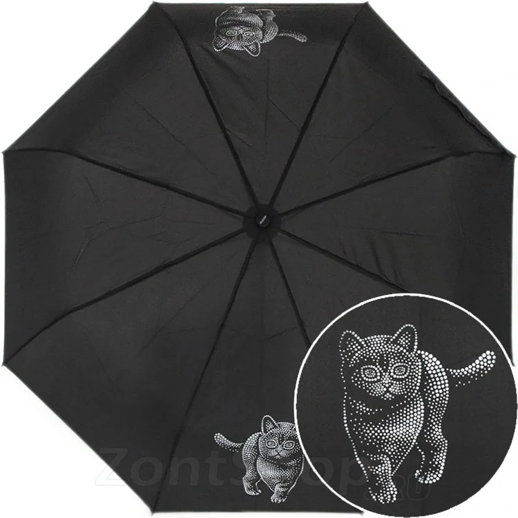 Fiber Magic Cats - dámsky plne automatický dáždnik Doppler s mačkou čierny 28cm