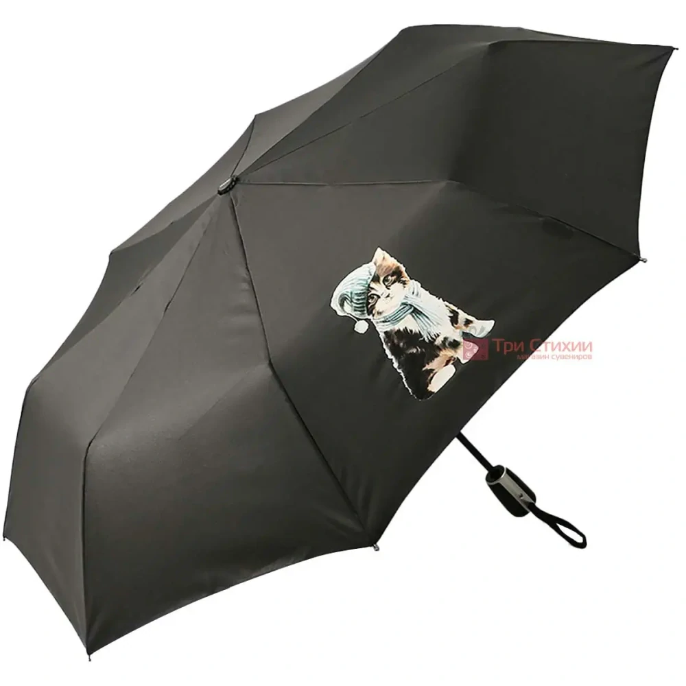 Fiber Magic Cats - plne automatický dáždnik Doppler s mačkou s čiapkou čierny 28cm