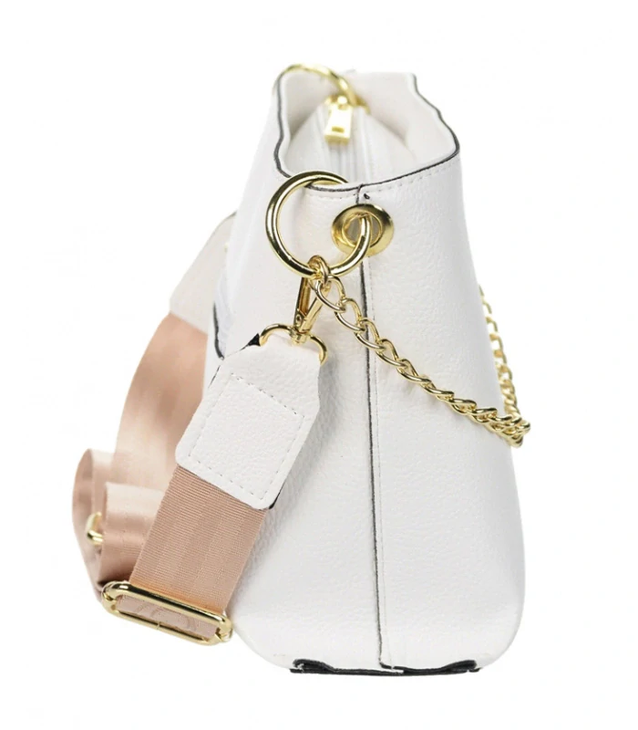 Biela elegantná crossbody kabelka so zlatou retiazkou a remienkom Grosso 25x20x9