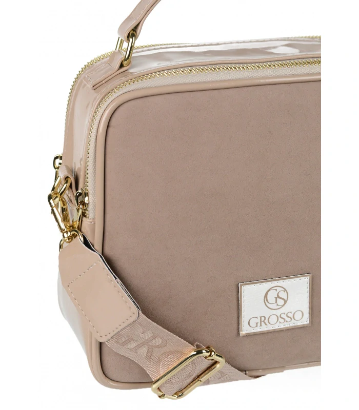 Matno-lesklá hnedá crossbody kabelka so zlatými aplikáciami s rúčkou GROSSO 24x22x10