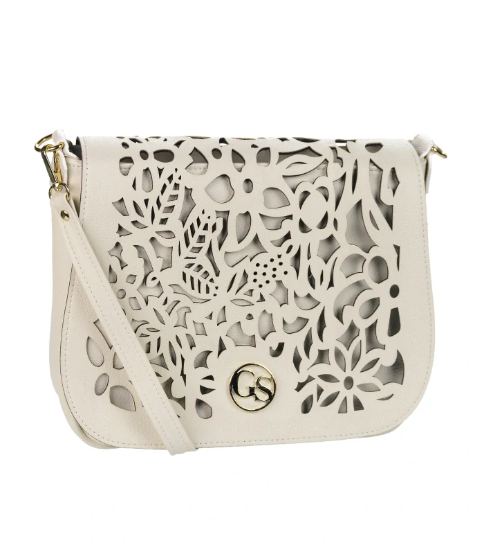 Pudrovo-ružová crossbody kabelka s vylaserovanými vzormi GROSSO 30x25x10