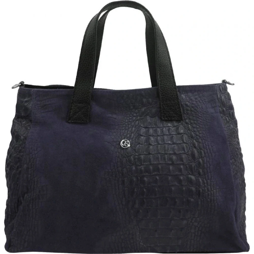 Krásna tmavomodrá kožená crossbody kabelka Grosso s krokodílím vzorom 40x28x14