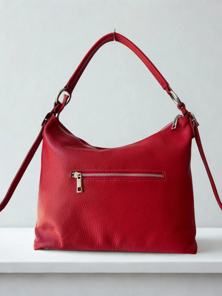 Veľká červená jednoduchá elegantná kožená crossbody kabelka Laura Biaggi 35x27x12